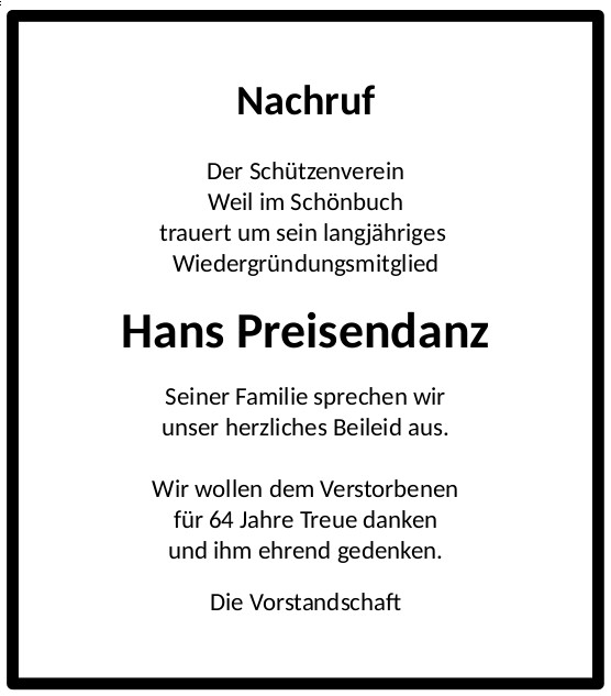 NachrufHansPreisendanz